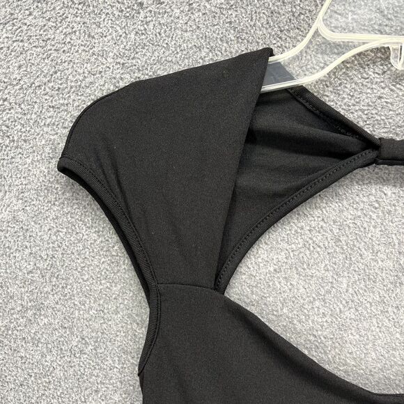 Commense Top Womens Medium Black Cutout cap Sleeve stretch semi sheer - Picture 6 of 16